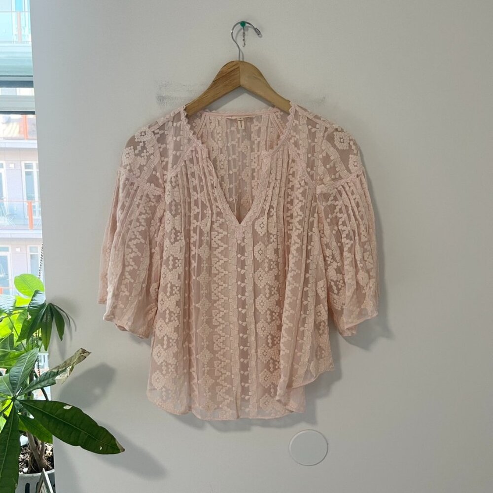 Rebecca Taylor Pink Embroidered Silk Blouse Size 0